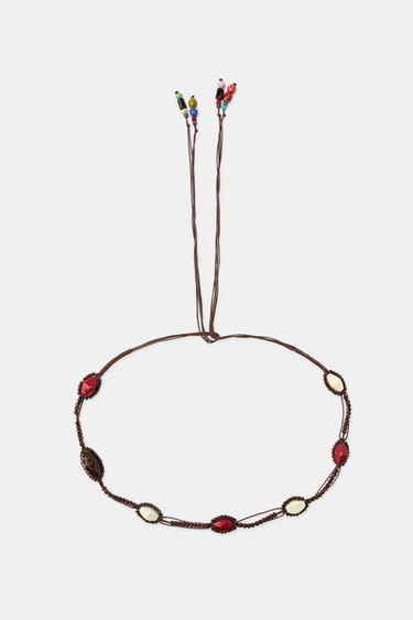CORD BELT WITH STONES AND BEADS - Brown by Zara - Image 0
