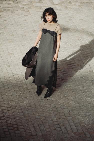 ZW COLLECTION LIMITED EDITION LACE WOOL DRESS - Grey / Beige by Zara