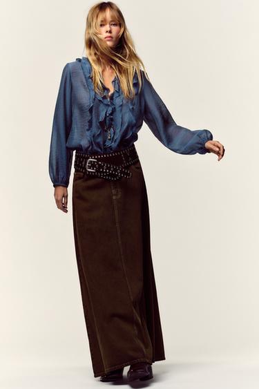 RUFFLED BLOUSE - Blue / Grey by Zara