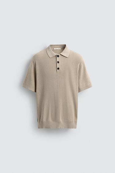 PURL KNIT POLO SHIRT - camel by Zara