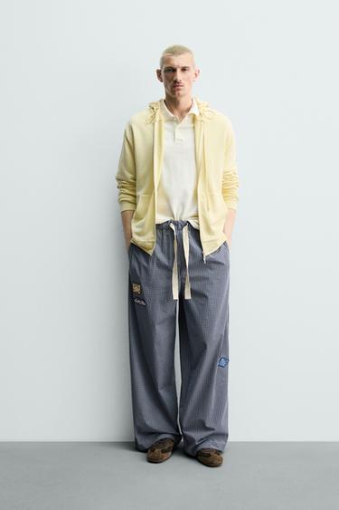 RELAXED FIT CHECK TROUSERS WITH PATCHES - Navy blue by Zara