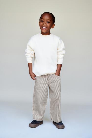 STRIPED TWILL BAGGY TROUSERS - Brown / Taupe by Zara