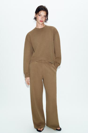 WASHED-EFFECT WIDE TROUSERS - Taupe by Zara