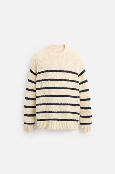 TEXTURED STRIPE SWEATER - Ecru / Navy by Zara