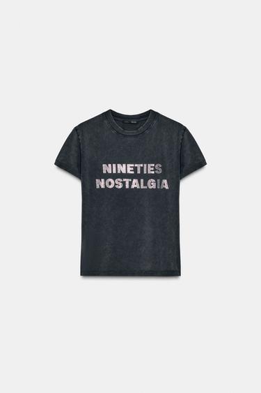 WASHED SLOGAN T-SHIRT - Anthracite grey by Zara