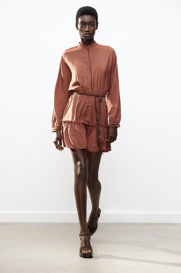 SHORT OPENWORK DRESS WITH BELT - Light brown by Zara - Image 0