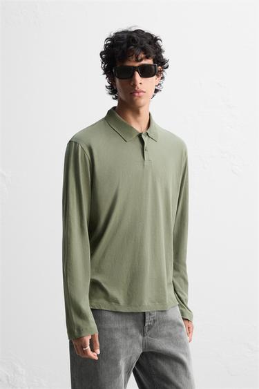 LIGHTWEIGHT COTTON POLO SHIRT - mid khaki by Zara