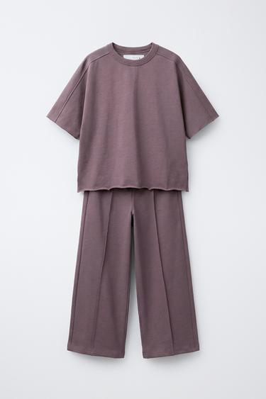 HEAVYWEIGHT RIBBED T-SHIRT AND TROUSERS SET - Dark pink by Zara