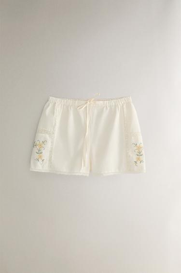 EMBROIDERED COTTON SHORTS - Ecru by Zara