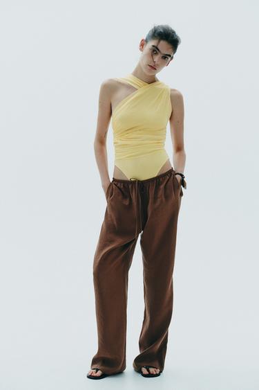 DRAPED ASYMMETRIC TULLE BODYSUIT - Yellow by Zara