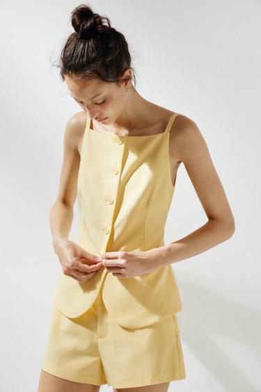 BUTTONED WAISTCOAT TOP - Light yellow by Zara