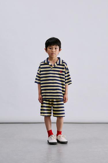 STRIPED TOWELLING POLO SHIRT AND BERMUDA SHORTS SET - Yellow by Zara