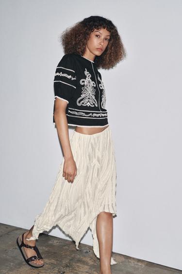 ZW COLLECTION CONTRAST EMBROIDERY BLOUSE - Black by Zara