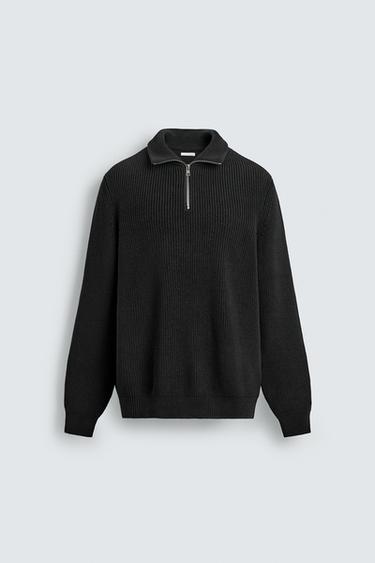 PURL KNIT QUARTER-ZIP JUMPER - Black by Zara