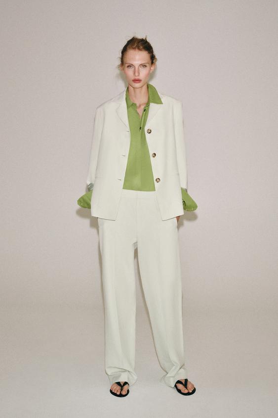 ZW COLLECTION STRAIGHT-FIT LINEN BLEND BLAZER - Ice by Zara - Image 0