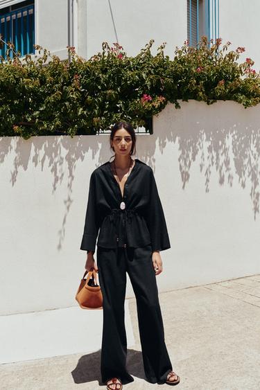 SAFARI LINEN BLEND SHIRT - Black by Zara