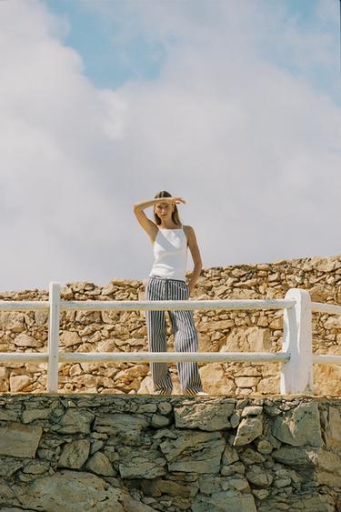 STRIPED WIDE-LEG TROUSERS - White / Navy by Zara - Image 0