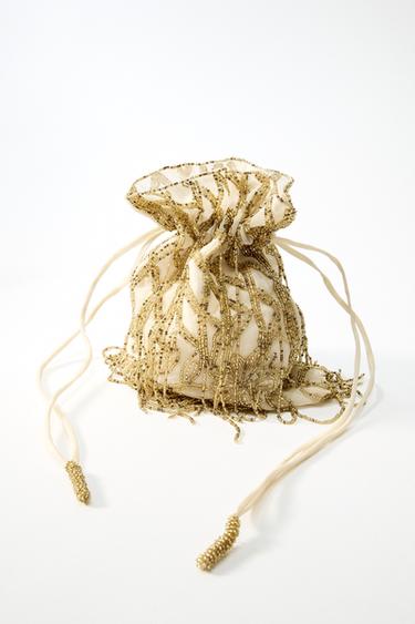 GATHERED SEQUIN BUCKET BAG - Golden by Zara