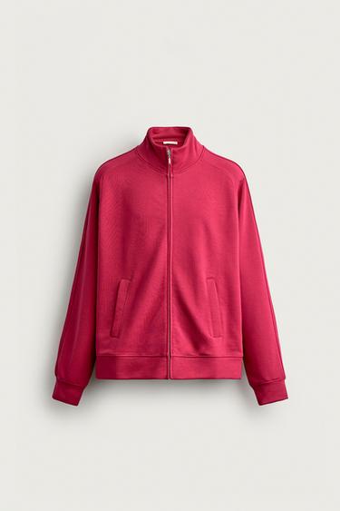 RELAXED FIT ZIP-UP SWEATSHIRT - Fuchsia by Zara