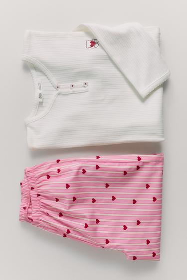 AGES 6-14 / COMBINED HEART AND STRIPE PYJAMAS - Ecru by Zara