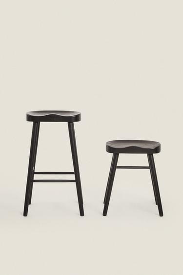PINE WOOD STOOL - Black by Zara