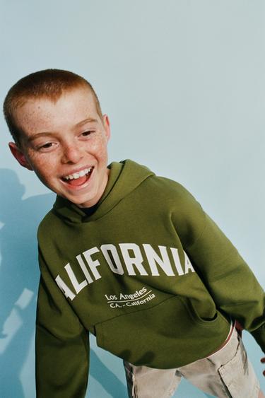 SWEATSHIRT WITH RAISED SLOGAN - Green by Zara