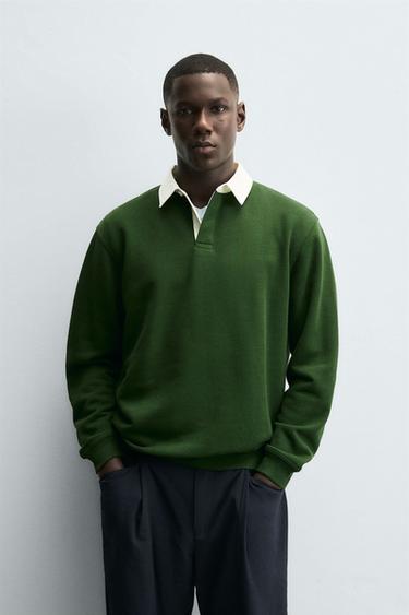 CONTRAST COLLAR POLO SWEATSHIRT - Intense green by Zara