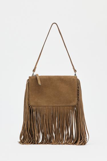 FRINGED SPLIT SUEDE MINI CROSSBODY BAG - Brown by Zara