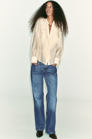 RUFFLED BLOUSE WITH TIES - Beige by Zara - Image 0