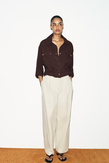 SHORT JACKET WITH ROLLED-UP SLEEVES - Brown by Zara