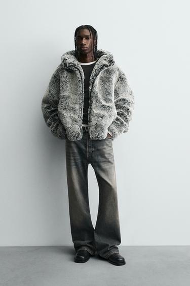 FAUX FUR HOODIE JACKET - Grey green by Zara