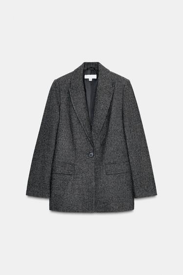HERRINGBONE WOOL BLAZER - Grey / Tan by Zara