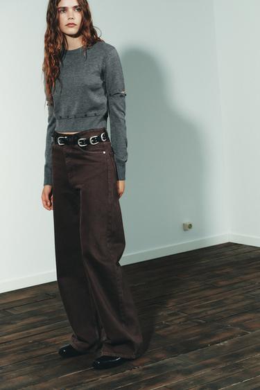 TRF HIGH-WAIST EXTRA WIDE-LEG JEANS - Brown by Zara
