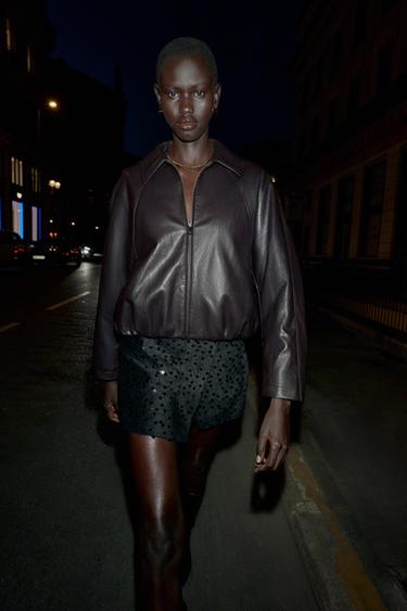 FAUX LEATHER BOMBER JACKET - Dark brown by Zara