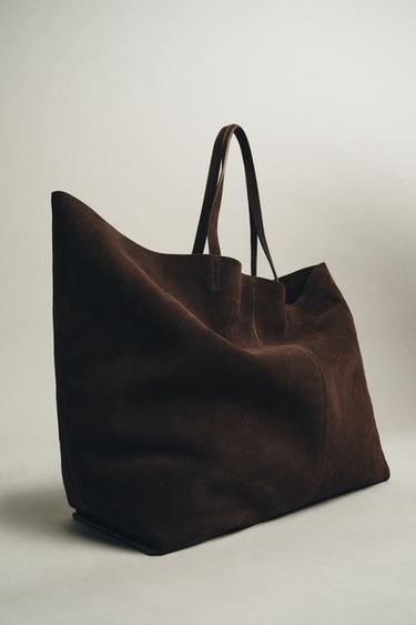 MAXI SUEDE TOTE BAG - Chocolate by Zara