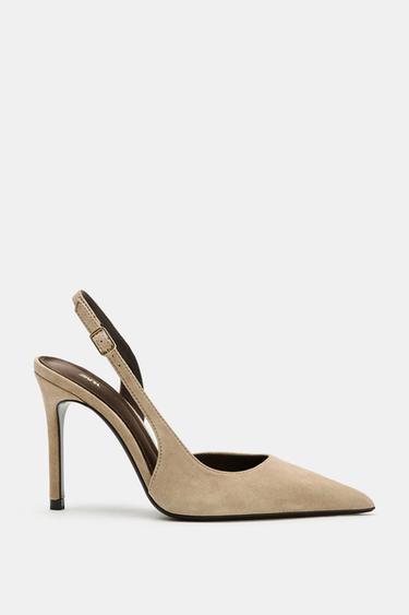 ASYMMETRIC SUEDE SLINGBACK SHOES - Beige by Zara