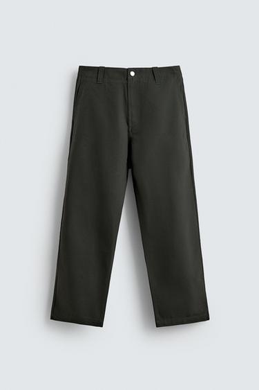 TEXTURED CANVAS TROUSERS - Dark khaki by Zara