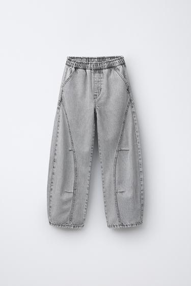 BARREL DENIM TROUSERS - Mid-grey by Zara - Image 0