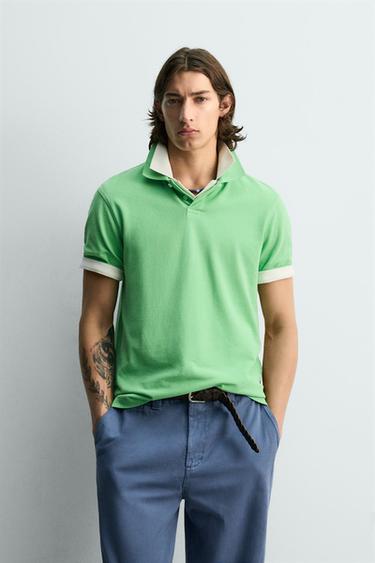 REGULAR FIT PIQUÉ POLO SHIRT - Apple green by Zara