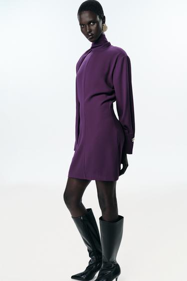 MINI DRESS WITH SCARF - Aubergine by Zara