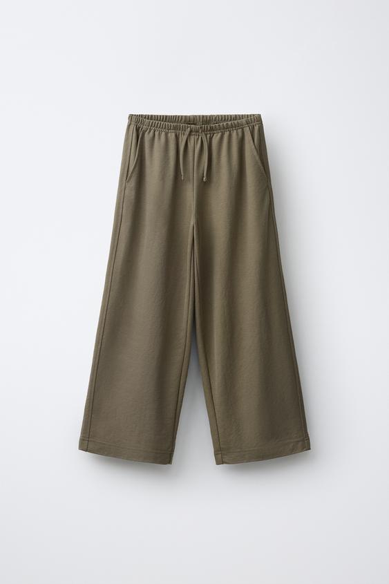 WIDE-LEG PYJAMA TROUSERS - Khaki by Zara - Image 0