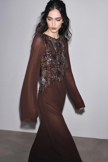 ZW COLLECTION EMBROIDERED DRESS - Brown by Zara