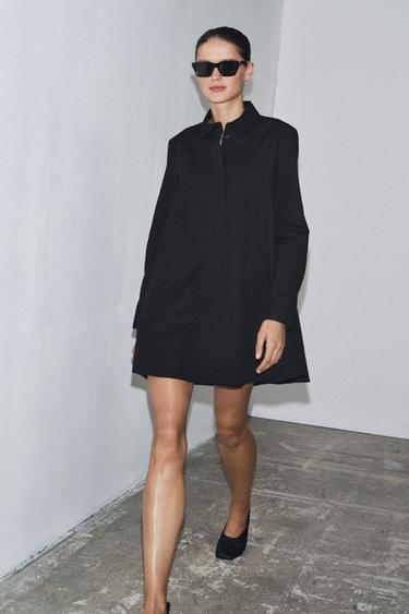 ZW COLLECTION POPLIN SHIRT DRESS - Black by Zara