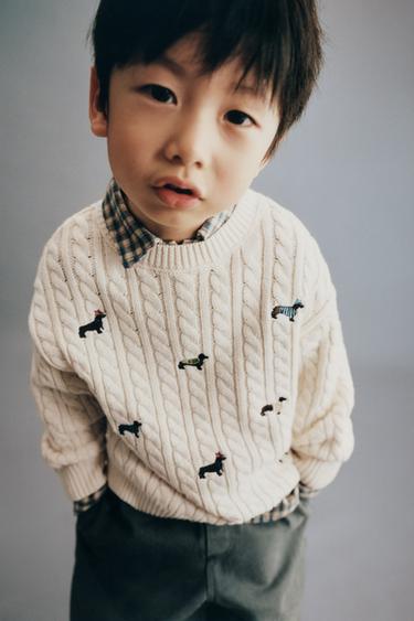 DOG EMBROIDERY KNIT JUMPER - Ecru by Zara