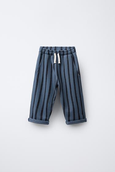 STRIPED BAGGY PLUSH TROUSERS - blue/black by Zara - Image 0