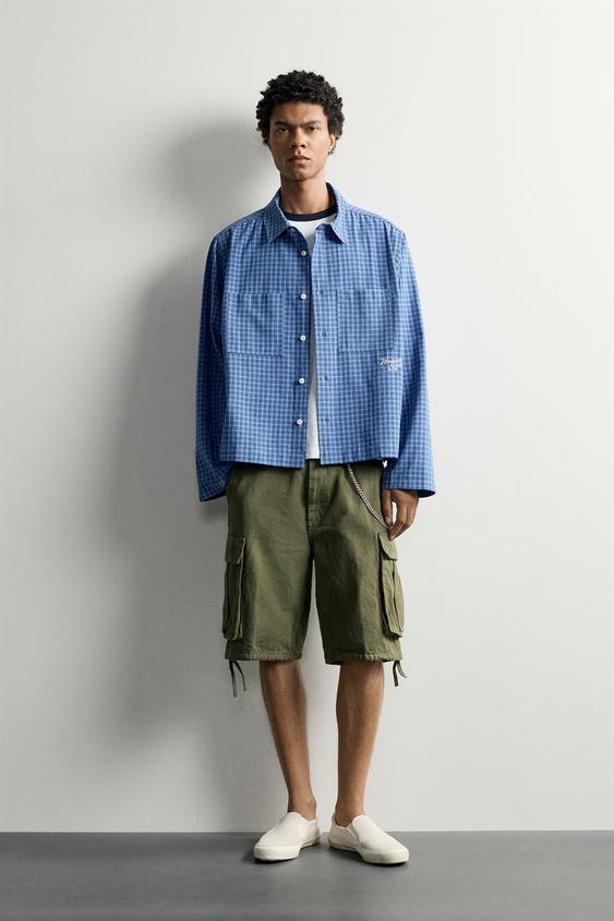 CONTRAST EMBROIDERY CHECK SHIRT - Blue by Zara - Image 0