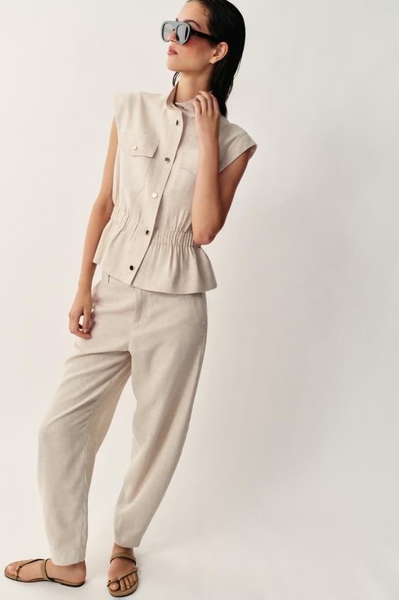 LINEN BLEND POCKET GILET - Light beige by Zara - Image 0