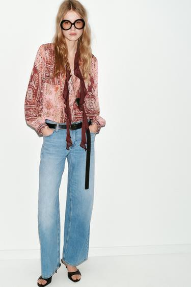 PRINTED BLOUSE WITH BOW - Multicoloured by Zara