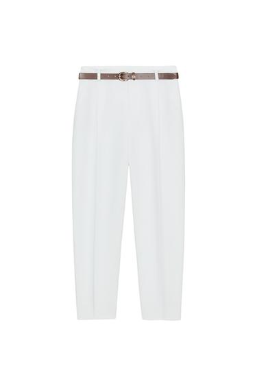 CROPPED TROUSERS WITH DARTS AND BELT - Oyster-white by Zara