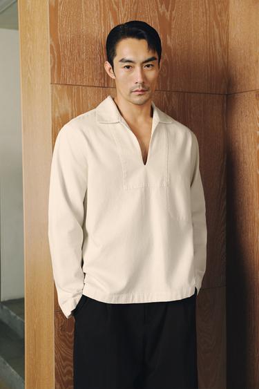 WASHED TEXTURED OVERSHIRT - Ecru by Zara